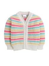 Little Angels Little Angels Sweater Set Baby Wool Full Sleeves V-Neck Striped Cream 3-Piece Set Sweater Sets Lil Firecracker Winter Wear Set